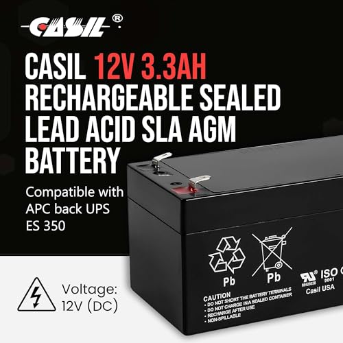 Casil 12V 3.3Ah Rechargeable Sealed Lead Acid Replacement Battery for APC Back UPS ES 350