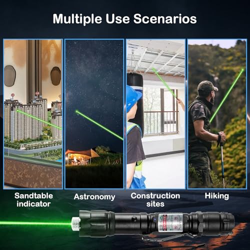 2-Pack Green Laser Pointers, Type-C Rechargeable with Pocket Clips | Single-dot and removable star cap, wrist strap, for outdoor journeys, camping, presentations and TV/LED/LCD screens