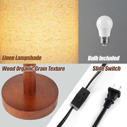 LALISU Small Table Lamp，Nightstand Lamp Wood Base Bedside Lamp Plug in - color: Black-Walnut Wood