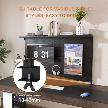 Clamp-On Metal Desk Pegboard with Dual Monitor Stand–No Drilling Needed! 59x35 Inch Steel Privacy Panel with Hooks & Movable Partition, Peg Board Wall Organizer for Gaming & Office - color: Black