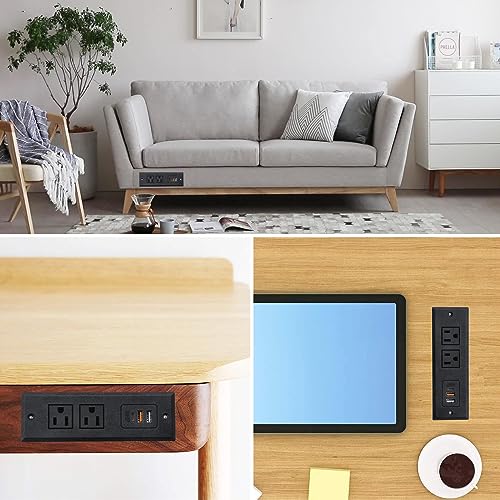 TOOCUST 2 Pack Furniture Recessed Power Strip with USB C Port, Desk Outlet with 3 USB Ports, Conference Recessed Power Strip Socket with USB Ports with 2 Ac Plugs
