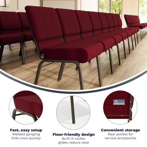 Flash Furniture 4 Pack HERCULES Series 21''W Stacking Church Chair in Burgundy Fabric - Gold Vein Frame - color: Burgundy Fabric/Gold Vein Frame, size: Set of 4