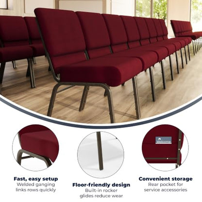 Flash Furniture 4 Pack HERCULES Series 21''W Stacking Church Chair in Burgundy Fabric - Gold Vein Frame - color: Burgundy Fabric/Gold Vein Frame, size: Set of 4