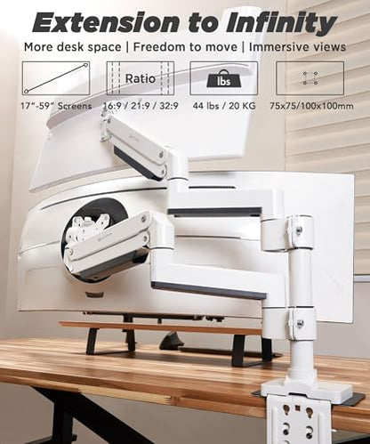 ULTRARM Heavy Duty Dual Monitor Arm with Reinforcement Plate for Ultrawide Monitors up to 57" and 44 lbs, Dual Monitor Stand for Dual 49" Vertical Stacked Monitor Mount