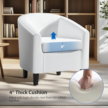 Yaheetech Accent Chairs, Faux Leather Barrel Armchairs White - color: White, size: 25.5"D x 27.5"W x 28"H