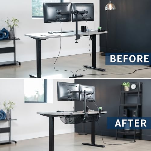 VIVO No Drill Clamp-on 44 inch Mesh Net Under Desk Cable Management Wire Organizer, Adjustable Home Office Standing Desk Cord Storage Sleeve, Black, DESK-AC44MH (Pack of 2) - size: 44" (Pack of 2)
