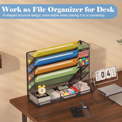 Jakyitvi Adjustable 5 Tiers Wall File Organizer Metal Hanging Holder Black - color: Black