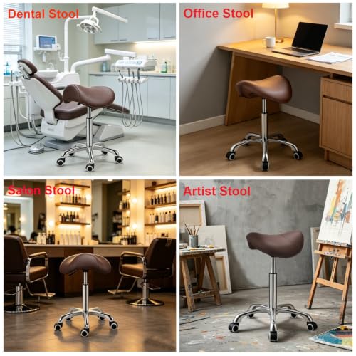 Kaleurrier Rolling Saddle Stool with Wheels: Adjustable Salon Stool Chair - color: Coffee, style: Without Back