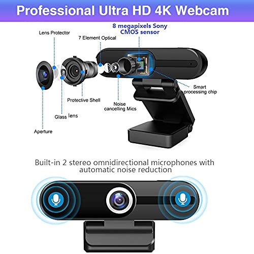 GoHZQ 4K Webcam with Microphone & Privacy Cover - 8MP Ultra HD USB Camera for Computer/Laptop/Switch 2, Pro Streaming Video Calling