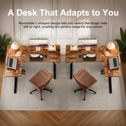 Acrolix L Shaped Electric Standing Desk, 59x40 Inch Reversible, Rustic Brown - color: Rustic Brown, size: 59