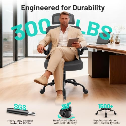AreShark Office Chair - Ergonomic Desk Chair Breathable Mesh Chair with 2D Headrest & Adjustable Lumbar Support - Executive High Back Rolling Swivel Computer Gaming Chair with Wheels Flip-up Armrests - color: Dark Gray/Black