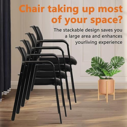 CLATINA Mesh Back Stacking Guest Chairs Leather,Stackable Waiting Room Arm Chair with PVC Upholstered for Office Reception Hospital Lobbies Schools Conference Medical Meeting Churches Black - size: 1 Pack