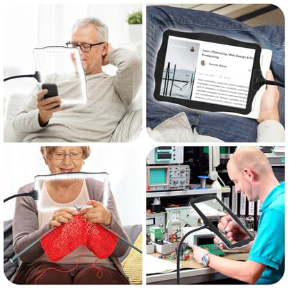 Hands-Free Floor Magnifying Glass with Light and Stand 48-LEDs Lighted Magnifying Lamp with 360° Flexible Gooseneck for Reading Close Work Repair Crafts | Lighted Magnifying Lamp with 360° Flexible Gooseneck for Reading Close Work Repair Crafts