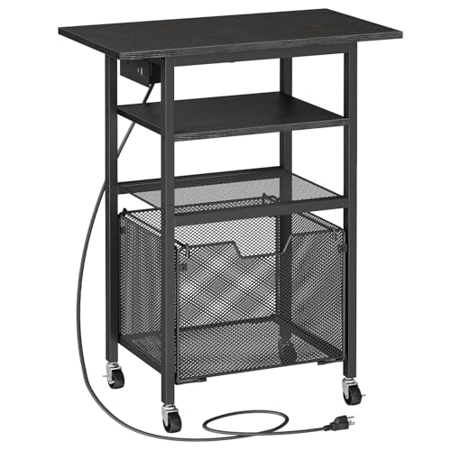HOOBRO Printer Stand with Hanging File Drawer, Rolling Printer Cart on Wheels, Mobile Filing Cabinet Storage Shelf, Home Office Desk Side Organizer, Black BB17UPS01 - color: Black