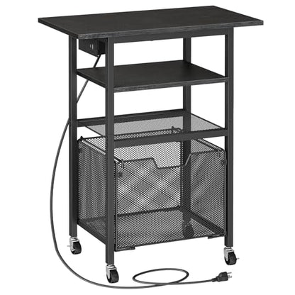 HOOBRO Printer Stand with Hanging File Drawer, Rolling Printer Cart on Wheels, Mobile Filing Cabinet Storage Shelf, Home Office Desk Side Organizer, Black BB17UPS01 - color: Black