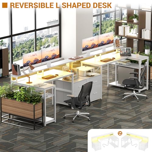 Aheaplus L Shaped Desk with File Drawer, Reversible L Shaped Gaming Desk - color: White