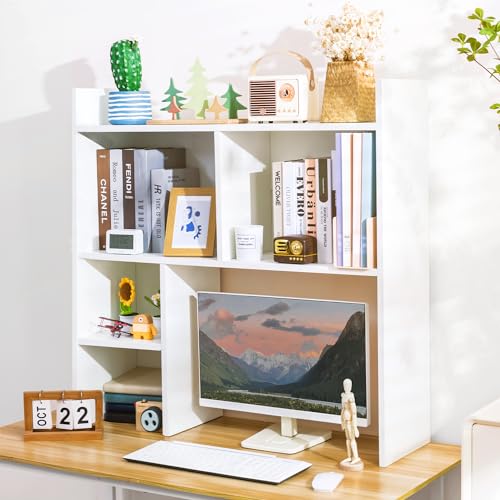deli Desktop Shelf, Desk Hutch with 5 Shelves for Computer Desk, White - color: White