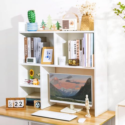 deli Desktop Shelf, Desk Hutch with 5 Shelves for Computer Desk, White - color: White