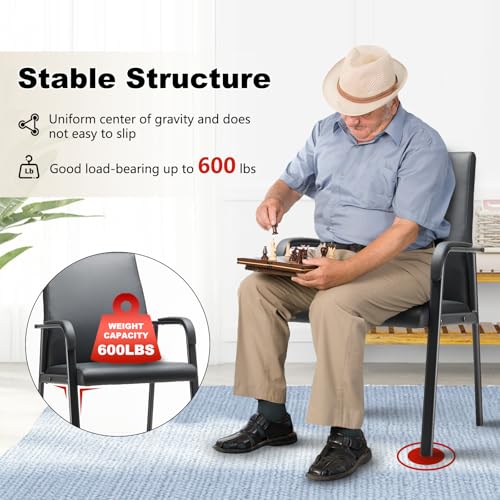 Office Guest Reception Desk Chair No Wheels 600 lbs Capacity | Modern High Back Black Leather Reception Guest Conference Waiting Room Chairs with Padded Armrests for Seniors - size: 1 PACK