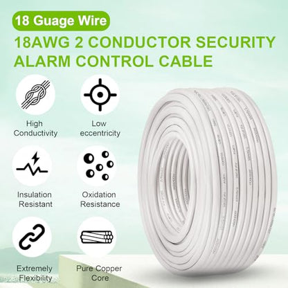 MOOKEERF 18 AWG 2 Conductor Stranded Shielded Plenum Cable 50FT 18/2 Shielded Wire White CL3P Jacket for Security/Alarm/Access Control/Sound-18AWG 2 Conductors Wire - size: 50FT, style: 18/2