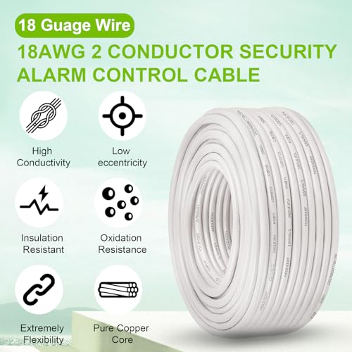 MOOKEERF 18 AWG 2 Conductor Stranded Shielded Plenum Cable 200FT 18/2 Shielded Wire White CL3P Jacket for Security/Alarm/Access Control/Sound-18AWG 2 Conductors Wire - size: 200FT, style: 18/2