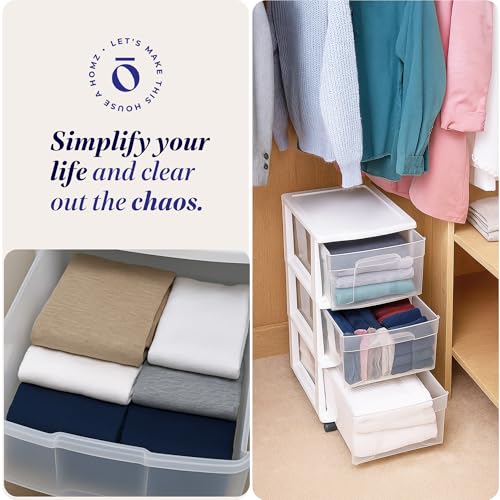 HOMZ Drawer Tower, 3-Tier Storage Cart with Removable Wheels, White Frame - color: White, size: 1 Pack