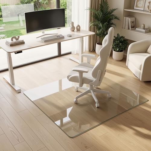 45"x45" Tempered Glass Chair Mat for Hardwood Floor & Carpet | 0.2" Thick Heavy-Duty Tempered Glass With 4 Non-Slip Pads, Smooth Rolling Surface Protects Floors From Scratches And Cracks - size: 45" x 45"