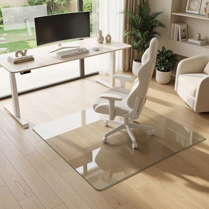 45"x45" Tempered Glass Chair Mat for Hardwood Floor & Carpet | 0.2" Thick Heavy-Duty Tempered Glass With 4 Non-Slip Pads, Smooth Rolling Surface Protects Floors From Scratches And Cracks - size: 45" x 45"