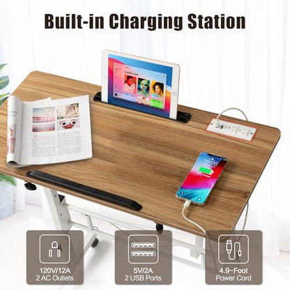 Hadulcet Small Standing Desk with Tiltable Desktop, Height Adjustable - color: Oak, size: 31.5" with Charging