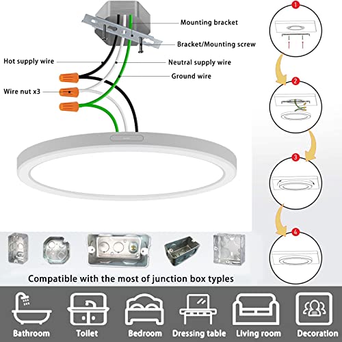NOVELUX-ETL Certified 7 inch Flush Mount Ceiling Light Fixtures White, 12W 1200LM Dimmable, 5000K Ultra Thin Round Led Ceiling Light for Bedroom,Living Room, Kitchen, Hallway, Bathroom, 3Pack - size: 7 inch-3 Pack