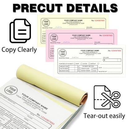 Custom Invoice Book with Logo 50 Set Personalized Receipt Books Customized Invoices for Small Business 3 - Parts Carbonless Duplicate Invoice Forms NCR Books - size: 8.5" x 11", style: 3-part invoice