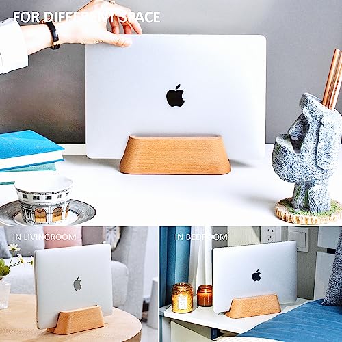 ACODE Wood Vertical Laptop Stand for Desk - Compatible With MacBook Pro Air, Surfaces - Storage Rack Slot Thickness 0.59" to 0.71" - Upright Holder - color: 1 Fagus lishizhijia
