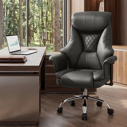Big and Tall Office Chair - Executive High Back Leather Office Desk Chair with Adjustable Lumbar Support - Ergonomic Comfortable Heavy Duty Computer Gaming Chair with Padded Arms & Wide Seat - color: Grey