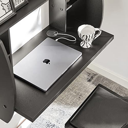 Haotian SoBuy Wall Mounted Folding Table Home Office Workstation Computer Desk with Storage Shelves Trestle Desk, Black FWT18-SCH