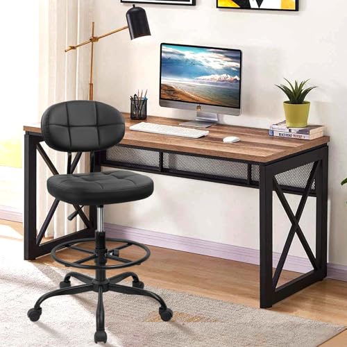 Drafting Stool with Backrest, Tall Adjustable Height Office Chair, PU Leather Swivel Rolling Stool with Footrest & Wheels for Standing Desk, Bar, Salon, Spa, Lab, Counter, Home, Black，4PK - color: Black With Backrest, size: 4PK