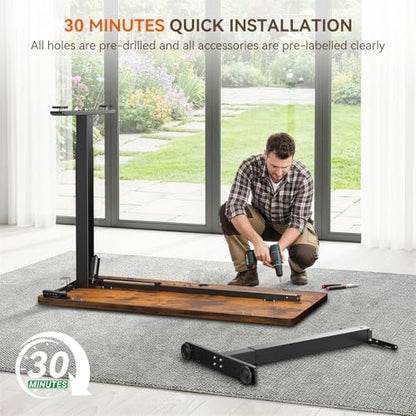 Standing Desk, 55 x 24 Inches Electric Height Adjustable Desk, Sit Stand up Desk, Memory Computer Home Office Gaming Desk with 3 Preset Heights, Table Cable Management Box, Brown - color: Brown, size: 55 x 24 inch