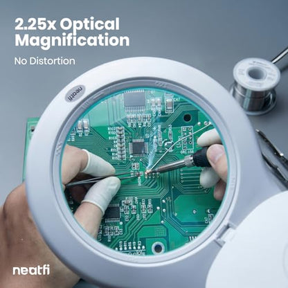 Neatfi Elite XL HD Super LED Magnifying Lamp with Clamp – 7” Glass Lens, 5-Diopter, 6500K Daylight | Glare-Free, Adjustable Arm | Reading, Sewing & Crafting (7 Inch Lens, White) - color: White, size: 7 Inch Lens