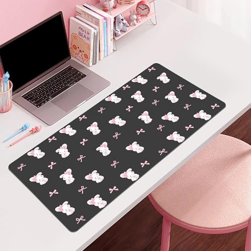 Bow Bunny Desk Mat, Cute Extended Gaming Keyboard Mouse Pad, Large Office Desk Cover Mat Pad Deskmat, Non-Slip Leather Home Office Desk Mat Protector 31.5"×15.7" - color: Bunny, size: L(31.5×15.7 inch)