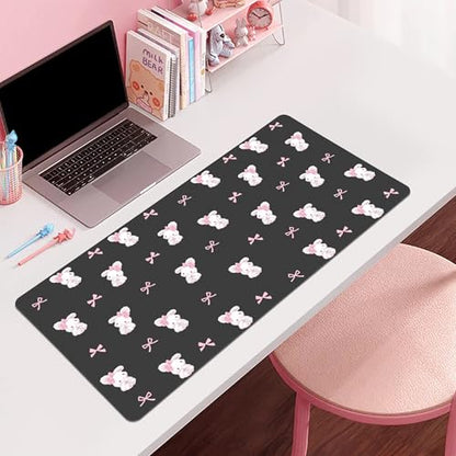 Bow Bunny Desk Mat, Cute Extended Gaming Keyboard Mouse Pad, Large Office Desk Cover Mat Pad Deskmat, Non-Slip Leather Home Office Desk Mat Protector 31.5"×15.7" - color: Bunny, size: L(31.5×15.7 inch)