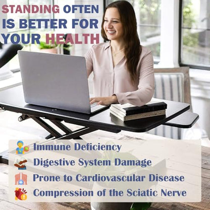 32 Inch Height Adjustable Standing Desk Converter, Dual Monitor and Laptop Riser Workstation with Wide Keyboard Tray, Sit to Stand Desk for Office Home (Black+32 Inch) - color: Black+32 Inch