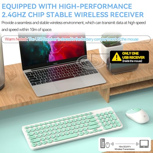 FD Wireless Keyboard and Mouse Combo - 2.4GHz USB Cordless, Cute Round Keys, Quiet and Slim Set for Laptop, Computer, TV, and Mac - Mint Green & White - color: IK6630 Mint Green & White