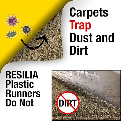 RESILIA Low-Pile Carpet Runner - Non Slip Carpet & Rug Protection, Washable Clear Vinyl Floor Runners, 27 Inches Wide x 75 Feet Long, Made in The USA - size: 2'3" x 75' (Rectangular)