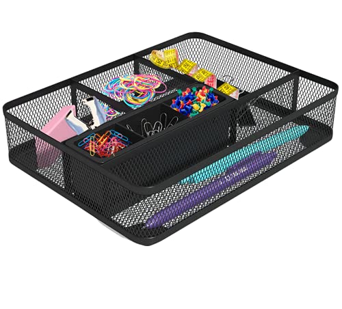 1InTheOffice Mesh Collection Desk Drawer Organizer Tray, 7 Compartment, Matte Black
