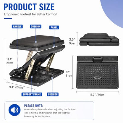 Adjustable Footrest with Removable Foam Cushion, Under Desk Footrest with Massage Beads for Car, Home, Office Stool, 4-Level Height for Improved Posture Back&Hip Pain Relief(Black Plus) - color: Black Plus