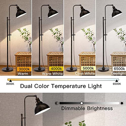 PARTPHONER Industrial Floor Lamp Adjustable, Rustic Farmhouse Reading Lamp in Aged Black Finish, Modern Standing Lamp with Remote Control Metal Shade for Living Room Bedroom Study Room Office Hotel - color: Black