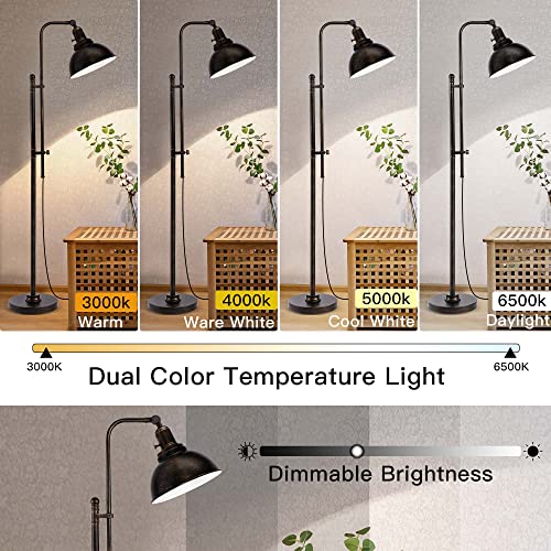 PARTPHONER Industrial Floor Lamp Adjustable, Rustic Farmhouse Reading Lamp in Aged Black Finish, Modern Standing Lamp with Remote Control Metal Shade for Living Room Bedroom Study Room Office Hotel - color: Black