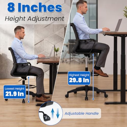 BestOffice Drafting Chair Tall Office Chair Adjustable Swivel Rolling Mesh Height with Lumbar Support Arms Footrest Mid Back for Adults Standing Desk Drafting Stool(Dark Black) - color: Dark Black