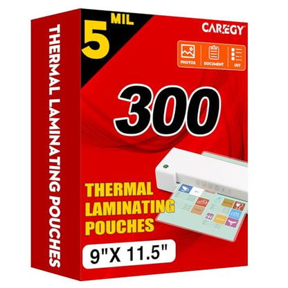 CAREGY 300 Pack Laminating Sheets, Holds 8.5 x 11 Inch Sheets,5 Mil | 9 x 11.5 Inches Thermal Laminating Pouches for Laminator, Clear, Letter Size, Office and School Supplies - size: 300PACK-5Mil (9 x 11.5Inches)