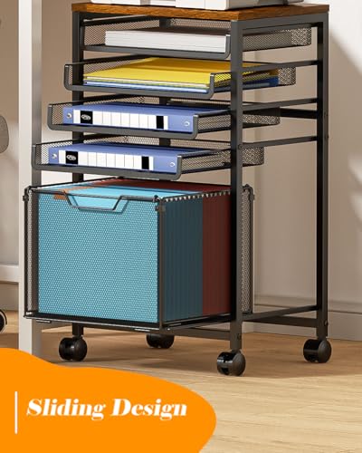 Feyejade Compact 5-Tier Rolling File Cart, Under Desk Metal Filing Cabinet - size: 11.4"D x 15.7"W x 26.9"H