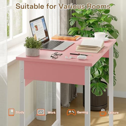 ALISENED Small Computer Desk, 30 Inch Home Office Desk, Computer Desk for Bedroom Study Writing, Compact Desk, Office Desk with Metal Frame, Pink - color: Pink, size: W-30in